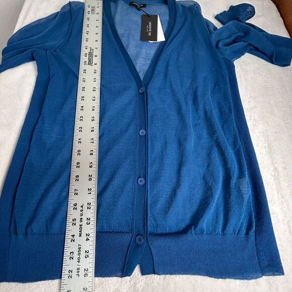 Lafayette 148 New York Womens Blue Sheer V-Neck Button Cardigan Sweater New $398 - Picture 8 of 8